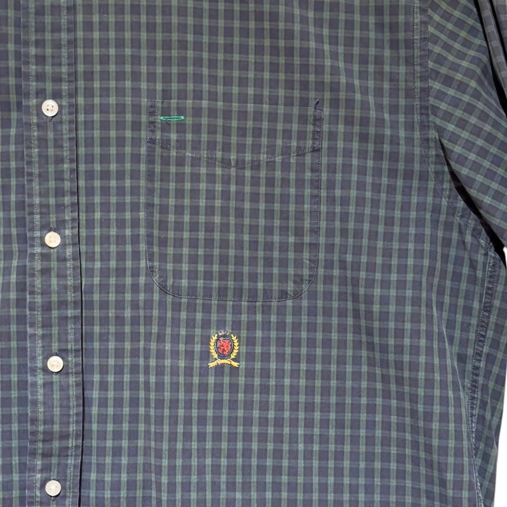 Tommy Hilfiger Men XXL Black Watch Tartan Plaid Shirt Vintage Crest Logo Cotton - Picture 5 of 10